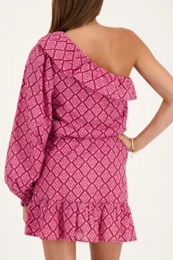 My Jewellery Top Asymétrique à Manche Longue Rose Avec Imprimé Ikat Et Volants Discount