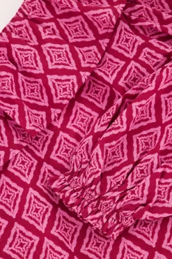 My Jewellery Top Asymétrique à Manche Longue Rose Avec Imprimé Ikat Et Volants Discount