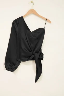 My Jewellery Top Asymétrique Corset Satiné Noir New