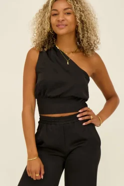 My Jewellery Top Asymétrique Satiné Noir Discount