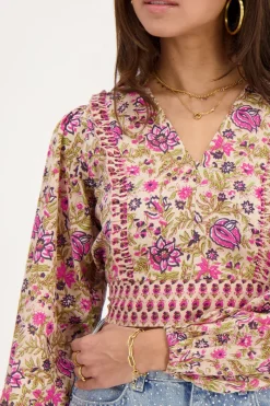 My Jewellery Top Beige à Imprimé Fleuri Vert Et Rose Rose/Beige Fashion
