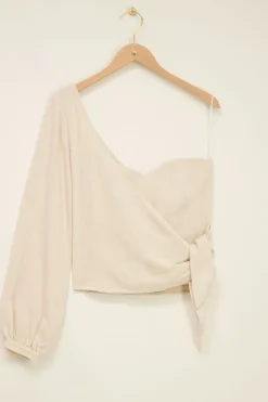My Jewellery Top Beige Asymétrique Effet Lin Fashion