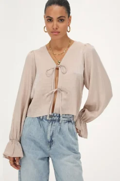 My Jewellery Top Brillant Avec Nœuds Et Manches à Volants Beige Outlet
