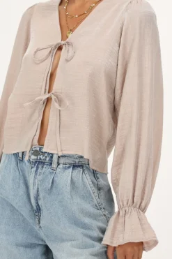 My Jewellery Top Brillant Avec Nœuds Et Manches à Volants Beige Outlet