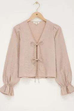 My Jewellery Top Brillant Avec Nœuds Et Manches à Volants Beige Outlet
