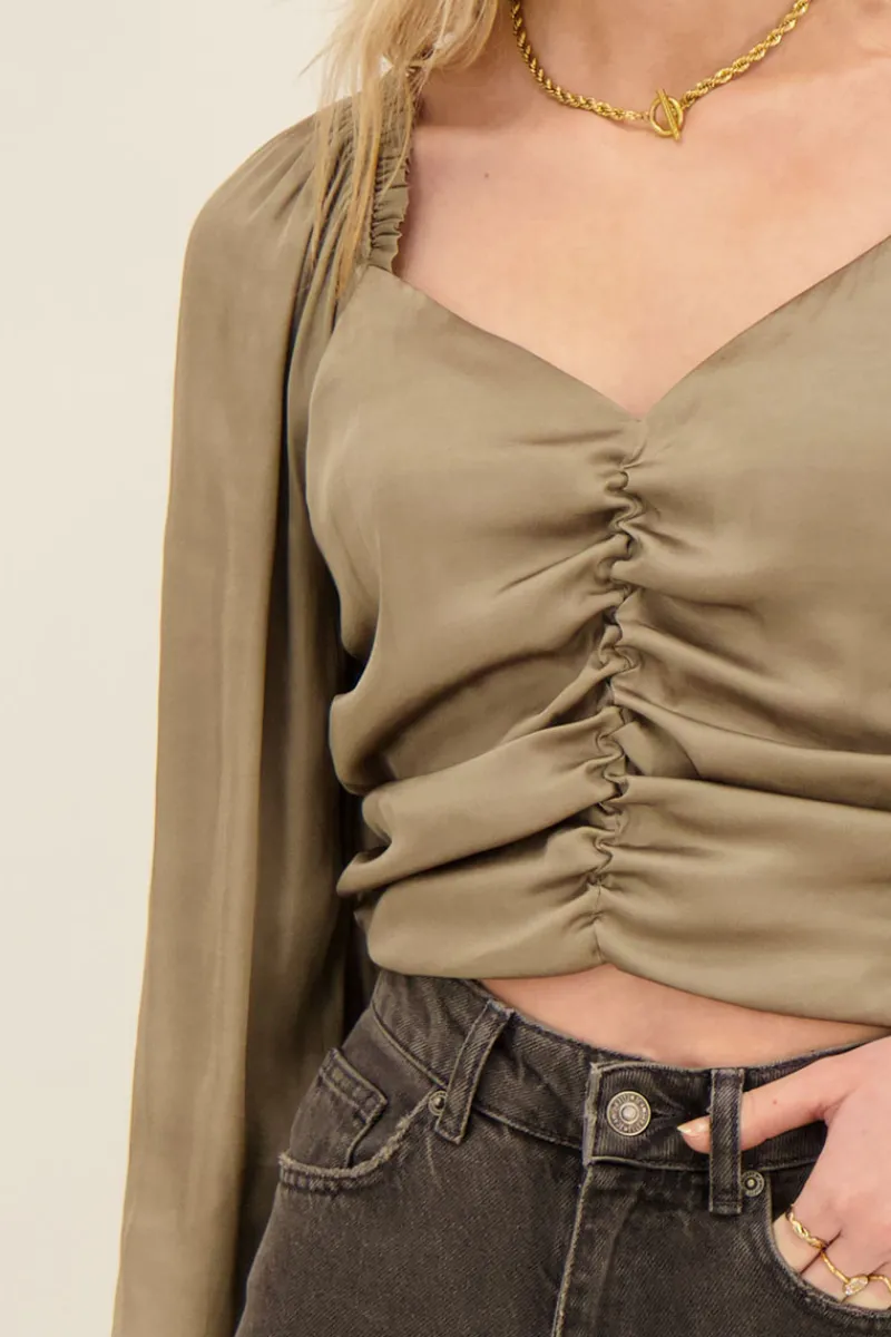 My Jewellery Top Beige Satiné Plissé à Manches Longues Best