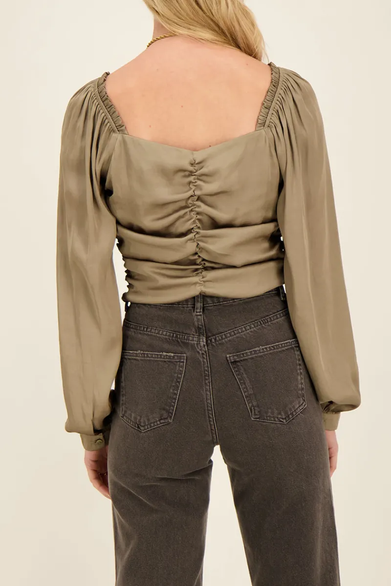 My Jewellery Top Beige Satiné Plissé à Manches Longues Best