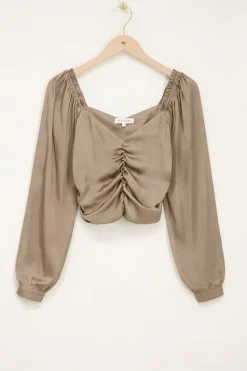My Jewellery Top Beige Satiné Plissé à Manches Longues Best
