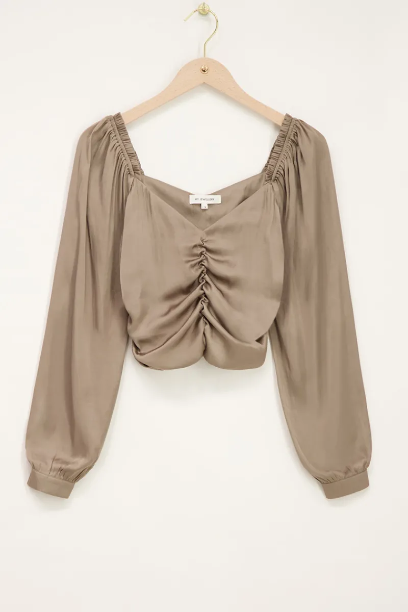 My Jewellery Top Beige Satiné Plissé à Manches Longues Best