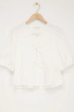 My Jewellery Top à Nœuds Et Manches Bouffantes Blanc Clearance