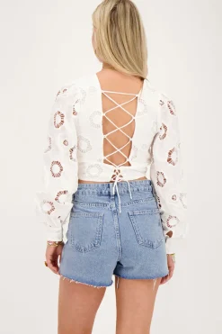 My Jewellery Top Blanc Avec Dos Noué Et Broderie Florale Sale