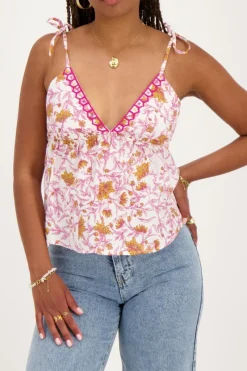My Jewellery Top Blanc Avec Imprimé Floral Rose Et Nœuds Papillon Discount
