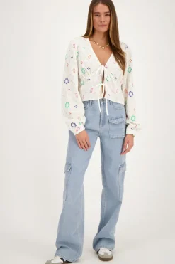 My Jewellery Top Blanc Avec Nœuds Et Broderies Multicolores Sale