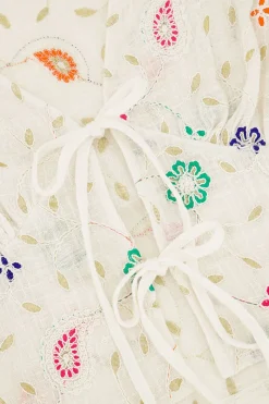 My Jewellery Top Blanc Avec Nœuds Et Broderies Multicolores Sale