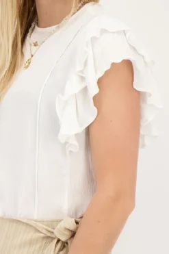 My Jewellery Top Blanc Avec Volants Et Pinces Outlet