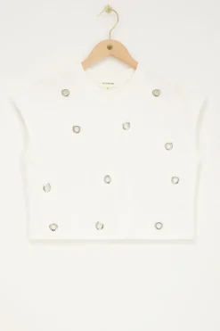 My Jewellery Top Blanc Sans Manches Avec Anneaux Décoratifs Fashion