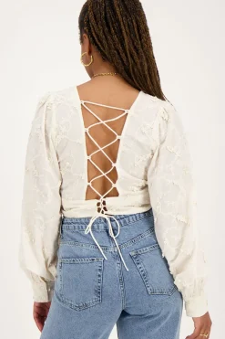 My Jewellery Top Broderie Beige Avec Dos Ouvert Discount