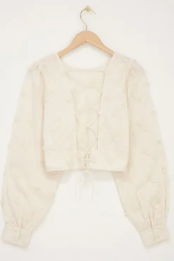 My Jewellery Top Broderie Beige Avec Dos Ouvert Discount