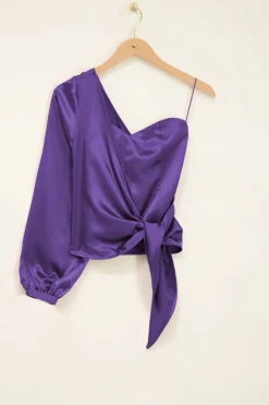 My Jewellery Top Bustier Asymétrique à Manche Longue Violet Hot