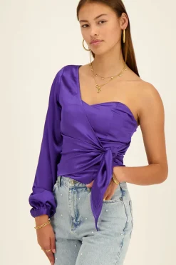 My Jewellery Top Bustier Asymétrique à Manche Longue Violet Hot