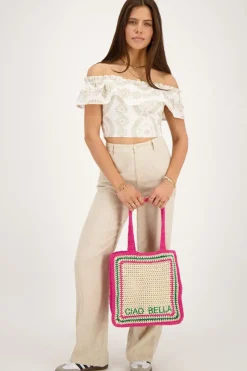My Jewellery Top Cropped Beige Avec Broderie Contrastée Blanc/Beige Clearance