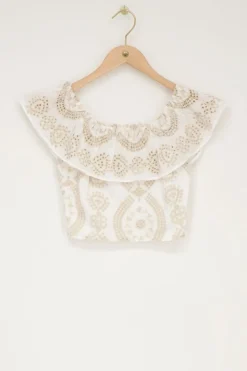 My Jewellery Top Cropped Beige Avec Broderie Contrastée Blanc/Beige Clearance