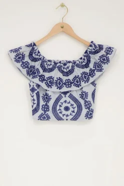 My Jewellery Top Cropped Bleu Avec Broderie Contrastée Bleu clair/Bleu foncé Clearance