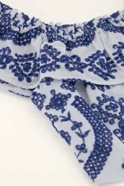 My Jewellery Top Cropped Bleu Avec Broderie Contrastée Bleu clair/Bleu foncé Clearance