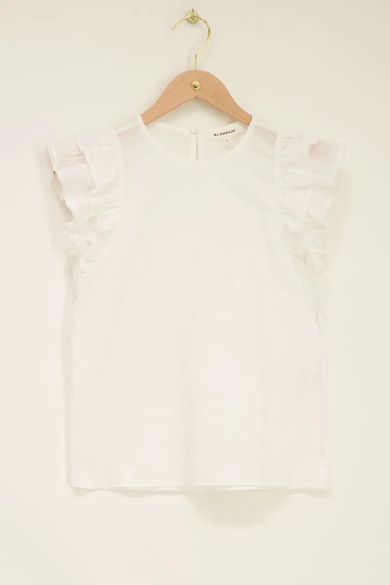 My Jewellery Top En Coton Blanc Manches à Volants Sale