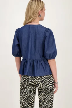 My Jewellery Top En Denim Bleu Avec Nœuds Et Manches Bouffantes Online