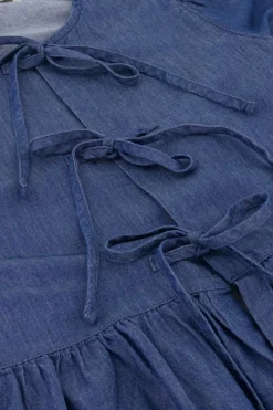 My Jewellery Top En Denim Bleu Avec Nœuds Et Manches Bouffantes Online