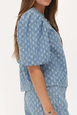 My Jewellery Top En Denim Bleu Avec Paillettes Discount