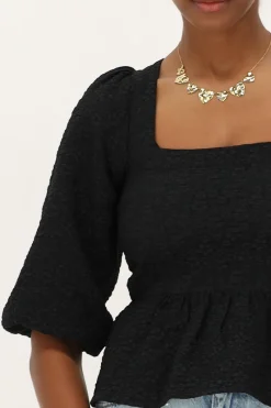My Jewellery Top En Jacquard Noir Avec Péplum Fashion