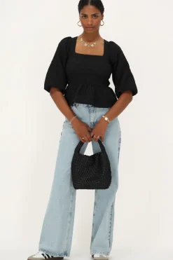 My Jewellery Top En Jacquard Noir Avec Péplum Fashion