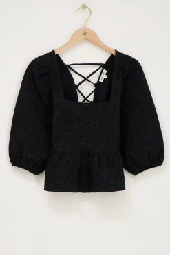 My Jewellery Top En Jacquard Noir Avec Péplum Fashion