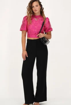 My Jewellery Top En Jacquard Rose Avec Dos Ouvert Et Manches Bouffantes Outlet