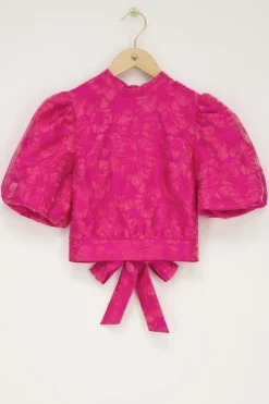 My Jewellery Top En Jacquard Rose Avec Dos Ouvert Et Manches Bouffantes Outlet