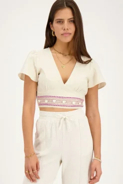 My Jewellery Top En Lin Avec Coquillages Beige Online