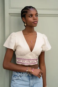 My Jewellery Top En Lin Avec Coquillages Beige Online