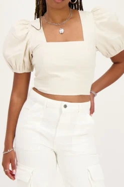 My Jewellery Top En Lin Beige Avec Manches Bouffantes Outlet