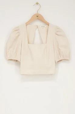 My Jewellery Top En Lin Beige Avec Manches Bouffantes Outlet