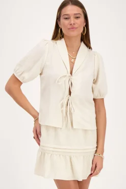 My Jewellery Top En Lin Avec Nœuds Beige Fashion