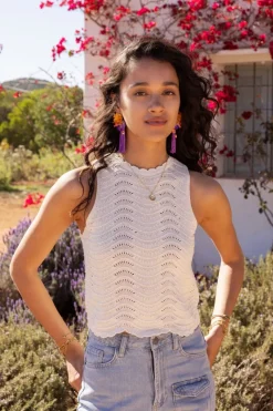 My Jewellery Top En Maille Ajourée Beige Avec Lurex Discount
