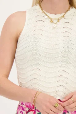 My Jewellery Top En Maille Ajourée Beige Avec Lurex Discount
