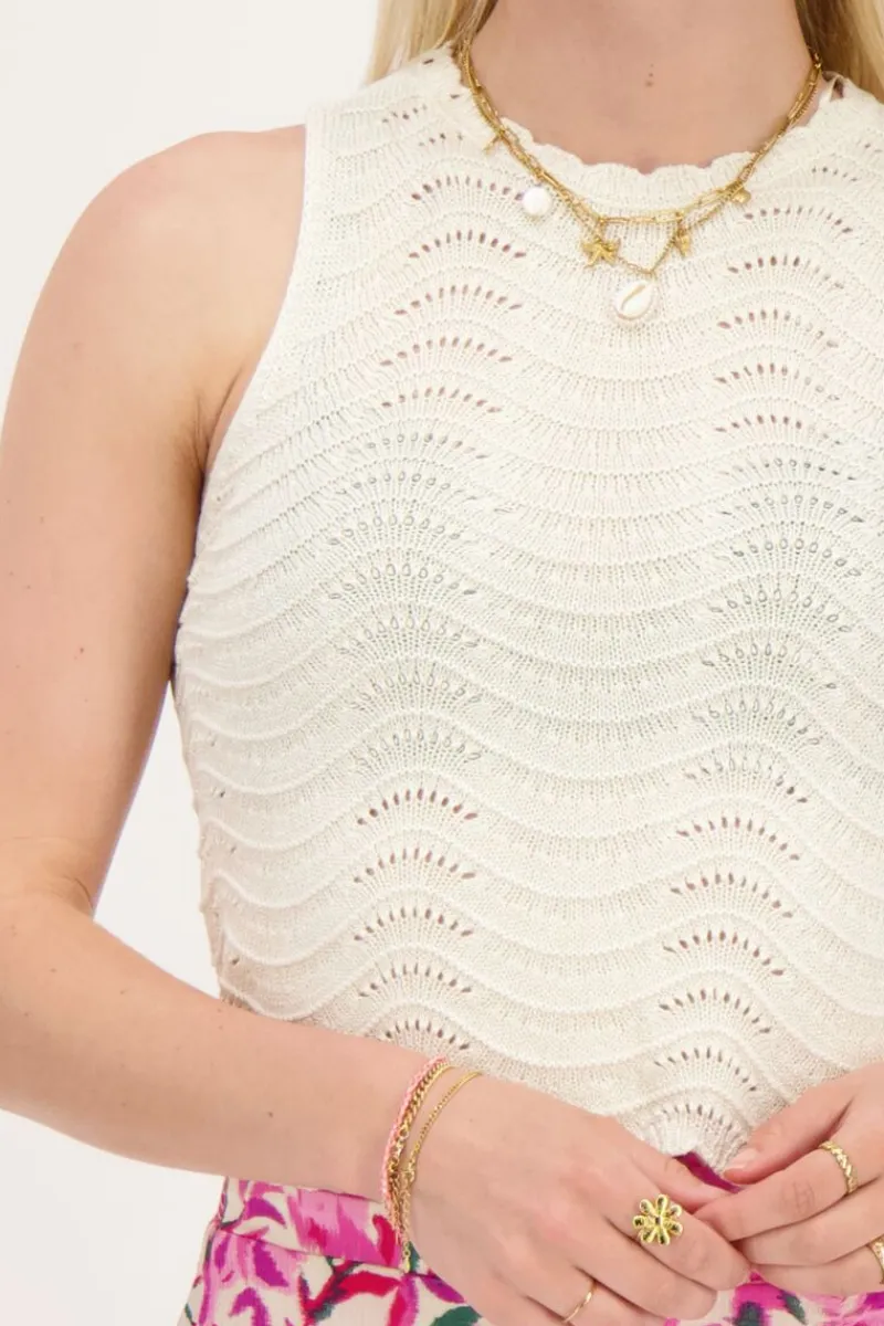 My Jewellery Top En Maille Ajourée Beige Avec Lurex Discount