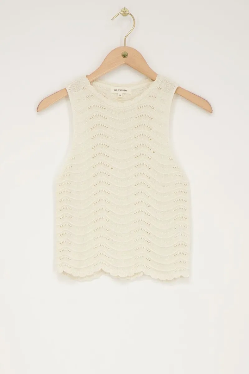 My Jewellery Top En Maille Ajourée Beige Avec Lurex Discount