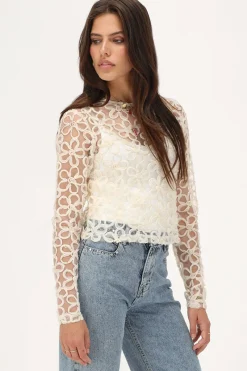 My Jewellery Top En Maille he Avec Fleurs Blanc Hot