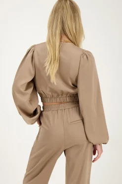 My Jewellery Top En Satin Avec Bouton Beige Fashion