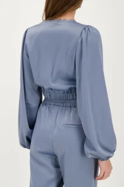 My Jewellery Top En Satin Avec Bouton Bleu Fashion