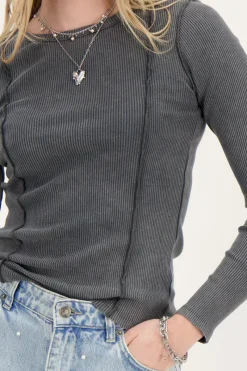 My Jewellery Top Côtelé Gris Sale